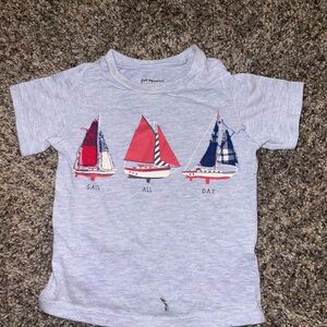Light Gray Kids Sailboat Tee with Red & Navy Accents
